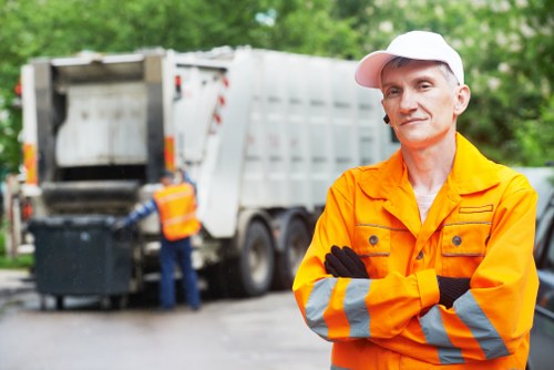 Recycling and donation bins after garage clearance